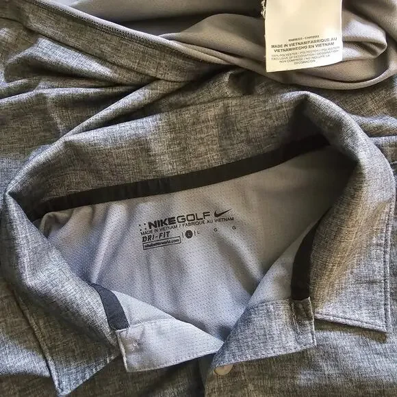 NIKE DRI-FIT Golf Short Sleeve Polo SHIRT Gray ROCA PATRON Men's size Large - Picture 3 of 6